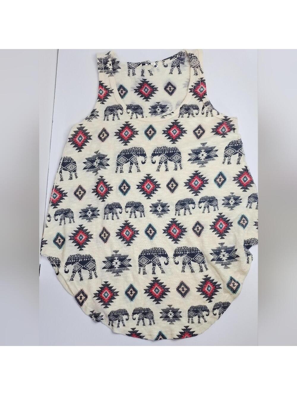 Gaze USA Elephant Print Pull Over Knit Tank Top Hi Low Womens- M